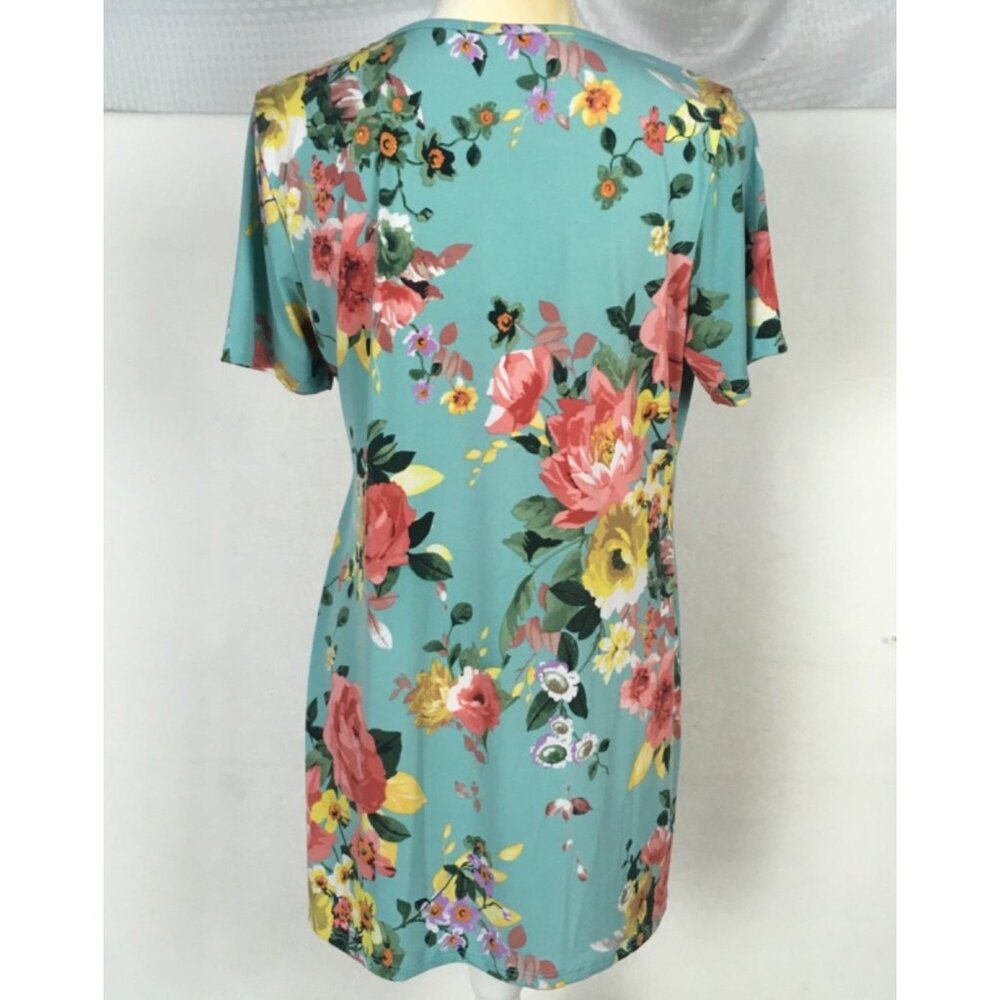 My Bump Luke 2:40 Dress Women Size XL Blue w Pink Yellow Flowers Pleated Waist - Picture 3 of 11